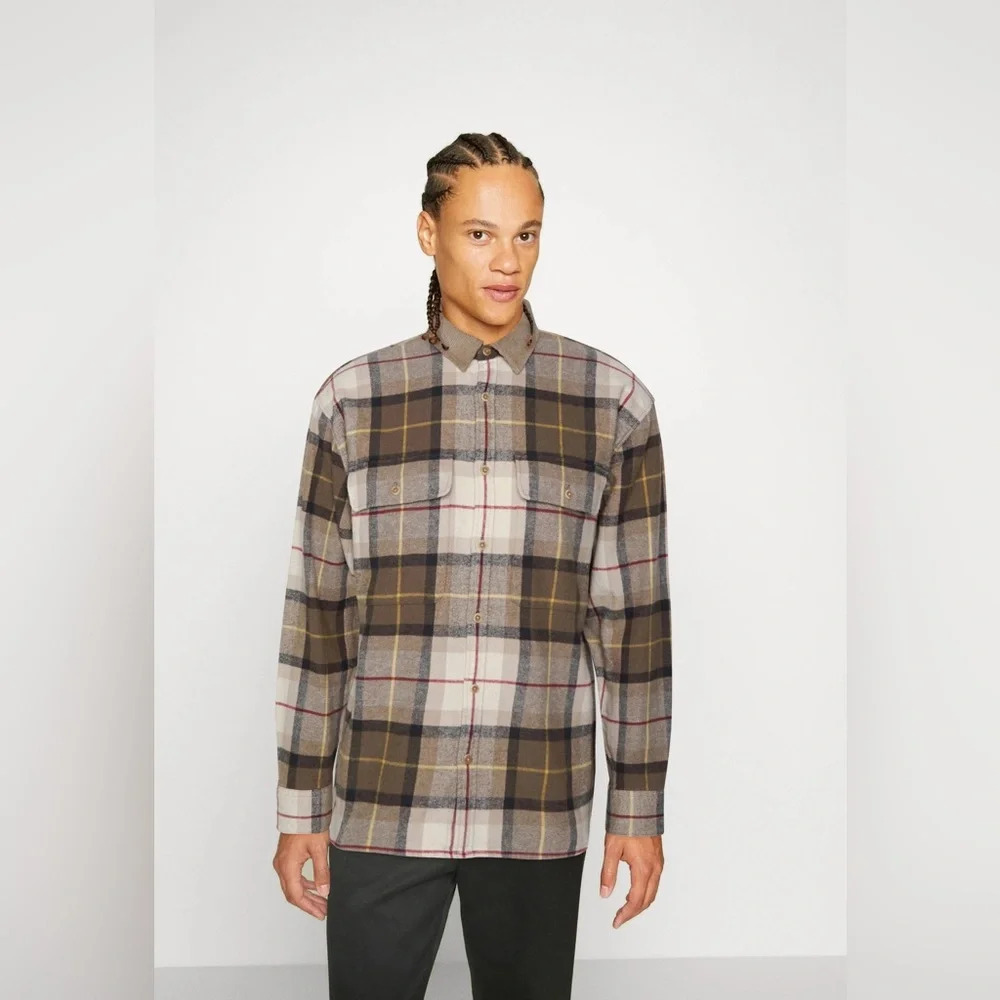 Abercrombie & Fitch Mens 90s Oversized Plaid Flannel Shirt Brown Tan XS